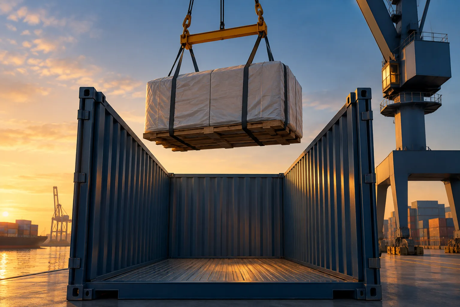 Illustration of an open-top shipping container