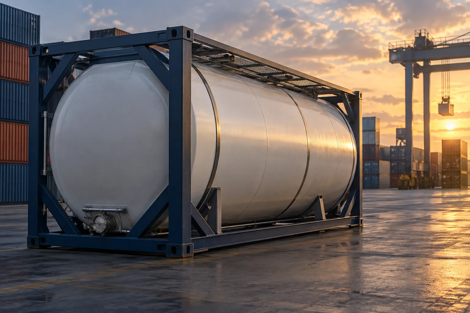 Illustration of an ISO tank shipping container